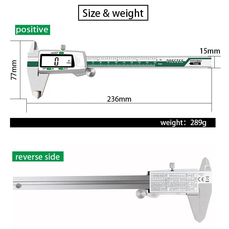 Calibrador de acero inoxidable ET50 de 150 mm con ajuste a cero de 0,01 mm y alta precisión 