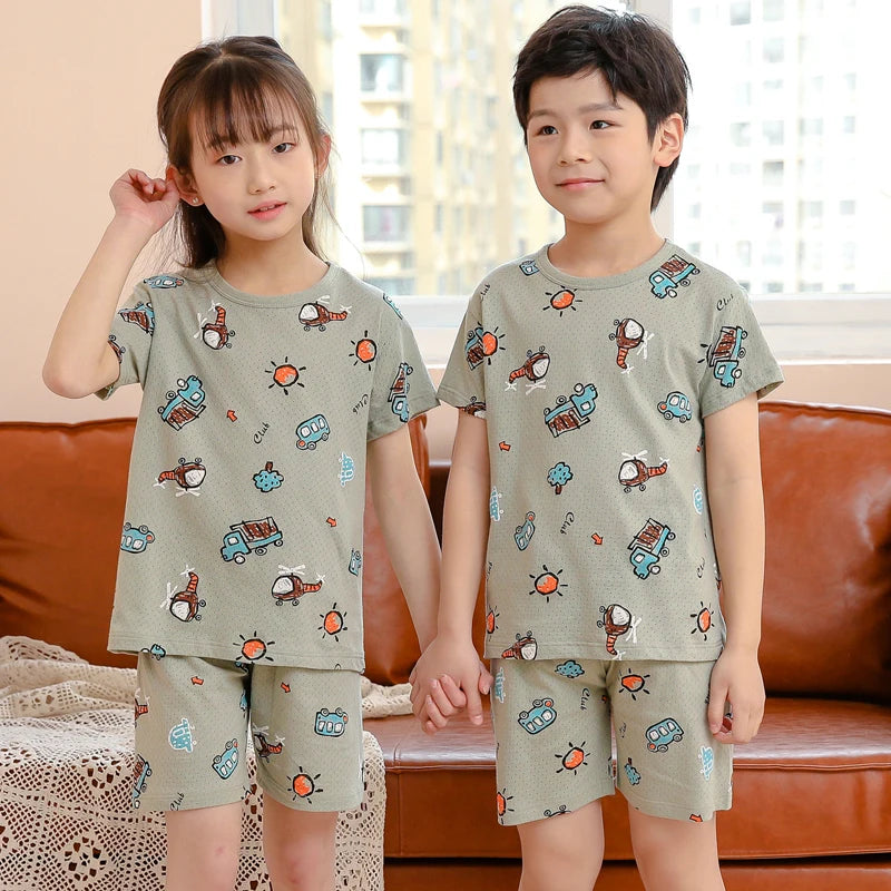 4 6 8 10Years Child Boy Girl Pajamas Cotton Sleepwear Tops Pants Clothing Sets for Teens Girl Strawberry Pyjama Kids Cat Pijamas