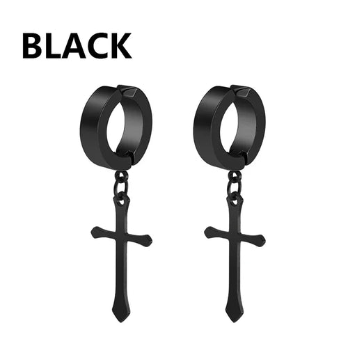 1Pair Fashion Cross Pendant Ear Clip Non Piercing Earrings Fake