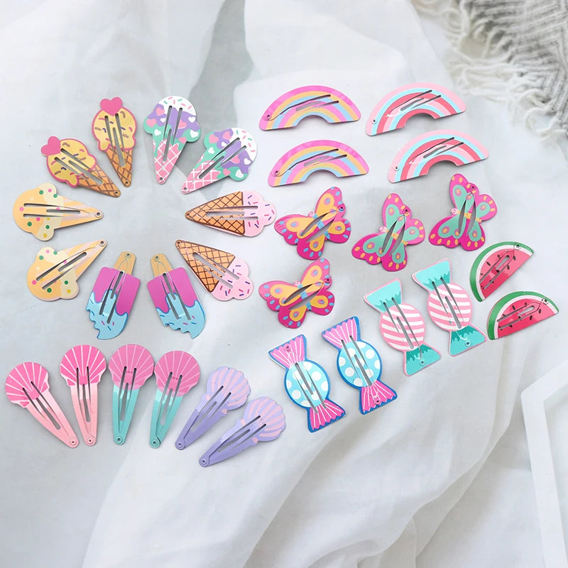 20/30pcs Cartoon Animal Fruit Hairpins Girls Children Sweet Hair Decorate Metal Hair Clip For Girls Fashion Hair Accessories