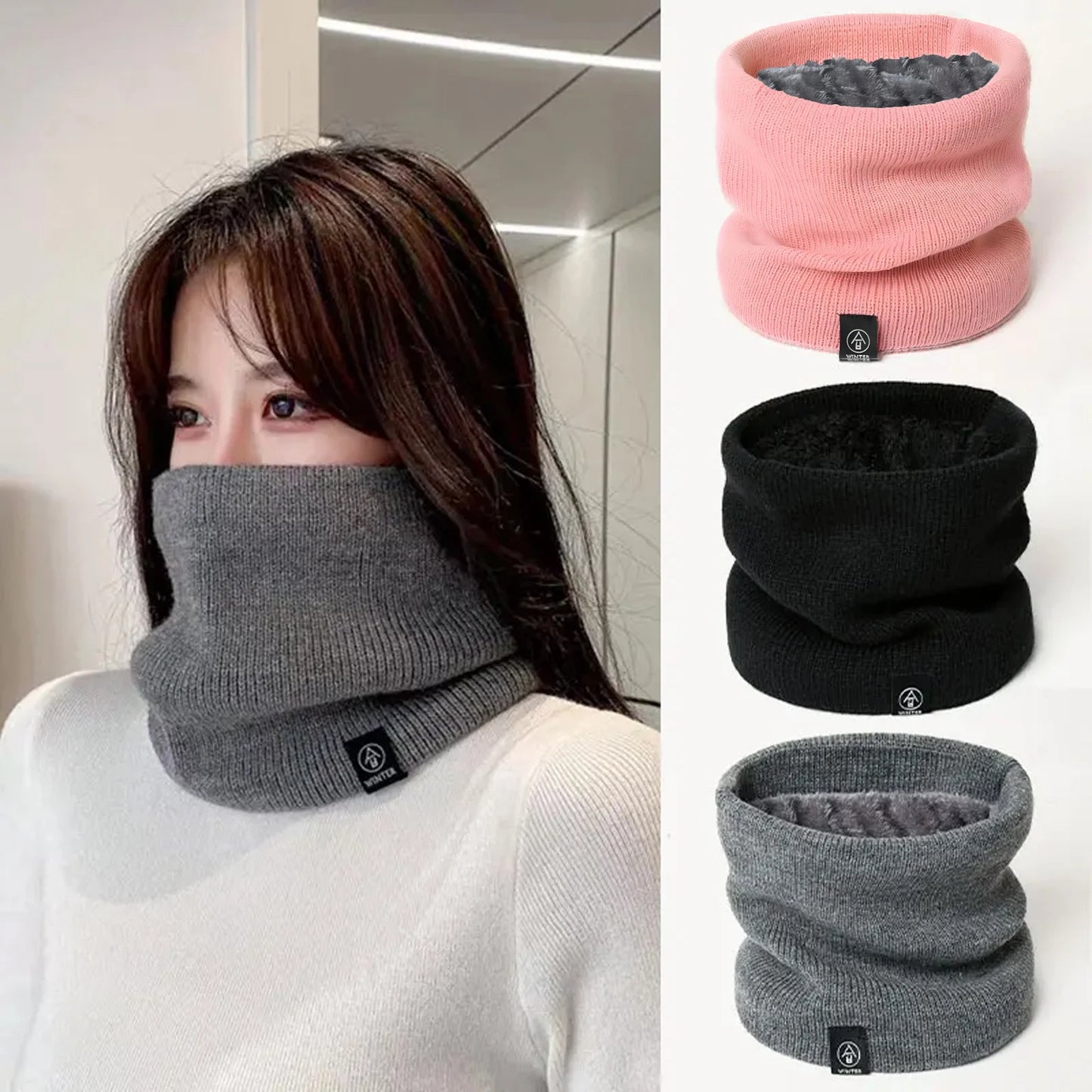 Bufanda de punto de moda para mujer, bufandas tipo snood de invierno de cachemira sólida 