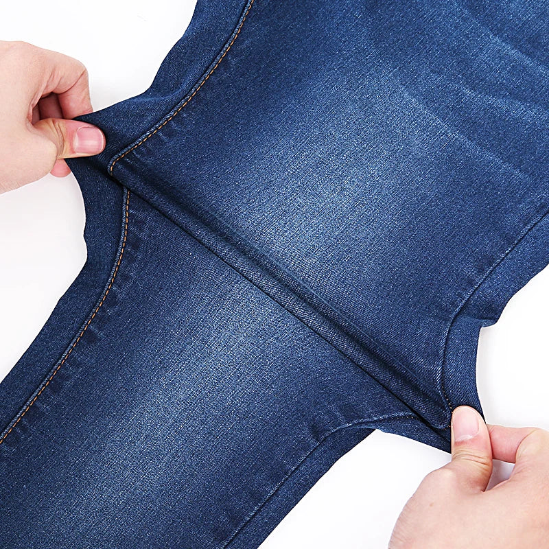 Mom-Jeans für Damen in Übergröße, hohe Taille, Übergrößen-Jeans, hochelastische Stretch-Jeans, 100 kg gewaschener Denim, Skinny-Bleistift-Jeanshose