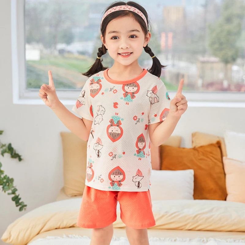 4 6 8 10Years Child Boy Girl Pajamas Cotton Sleepwear Tops Pants Clothing Sets for Teens Girl Strawberry Pyjama Kids Cat Pijamas