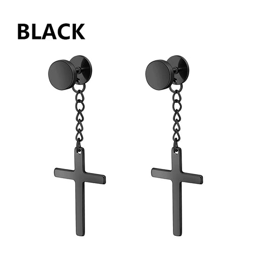 2pc Stainless Steel Men Cross Stars Punk Dangle Earrings Gothic Woman