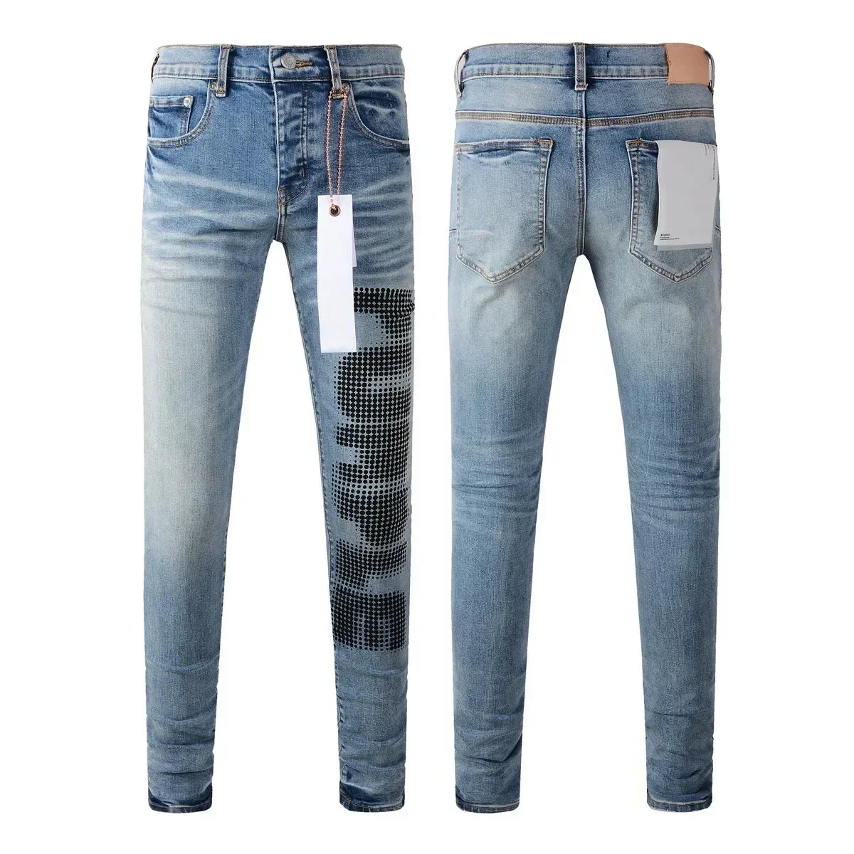 2024 quality Purples jeans Men brands with High street blue print letters Fashion Repair Low Rise Skinny Denim pants 28-40 size