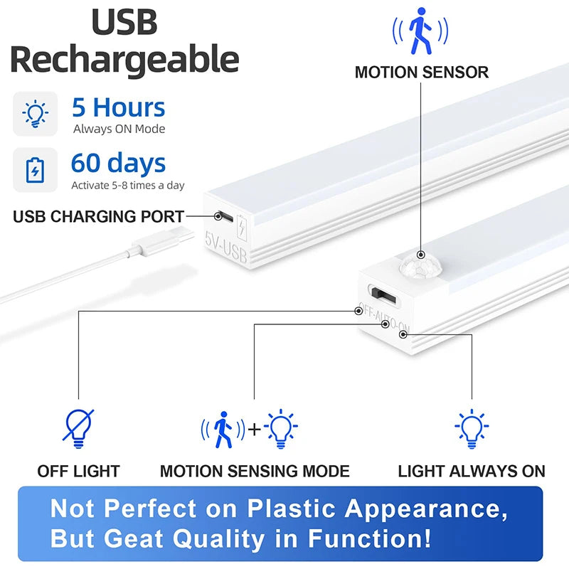 Lámpara LED para gabinete con sensor de movimiento IRALAN, recargable por USB, inducción 