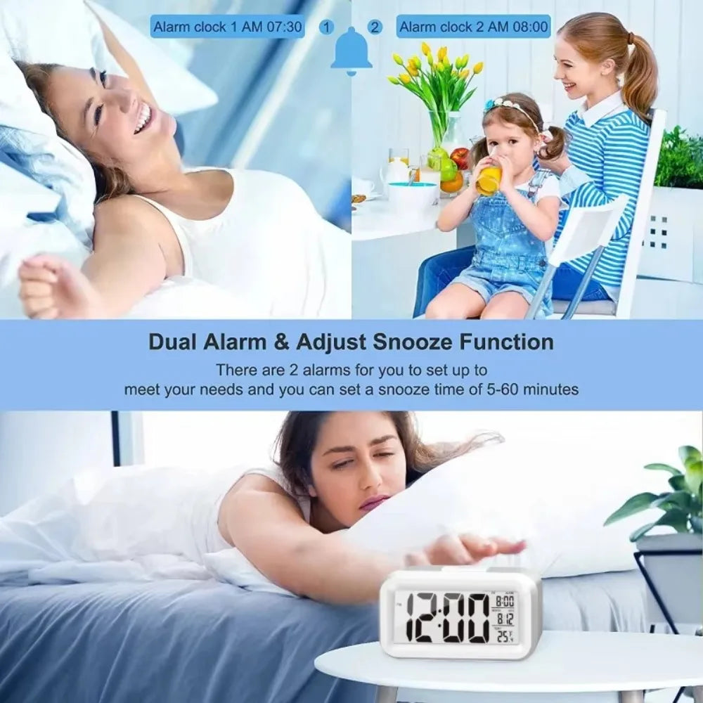 1 reloj despertador digital multifunción LED con luz de fondo electrónica para mesa 