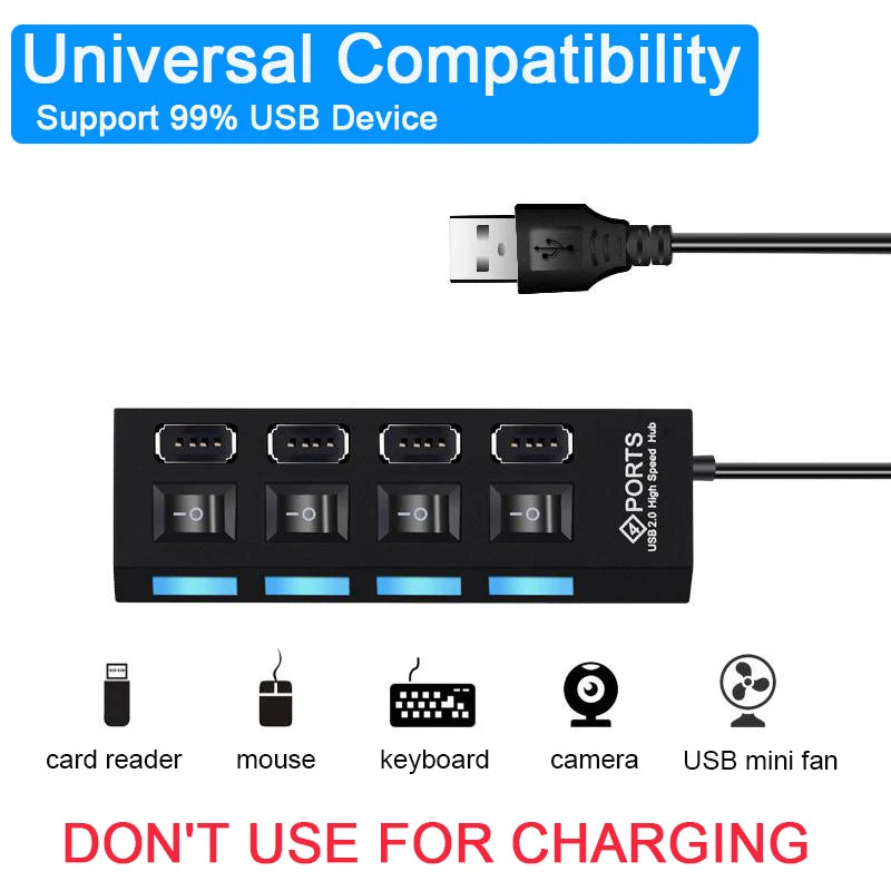 Adaptador expansor de concentrador USB 2.0 de 4/7 puertos de alta velocidad Divisor multiUSB 