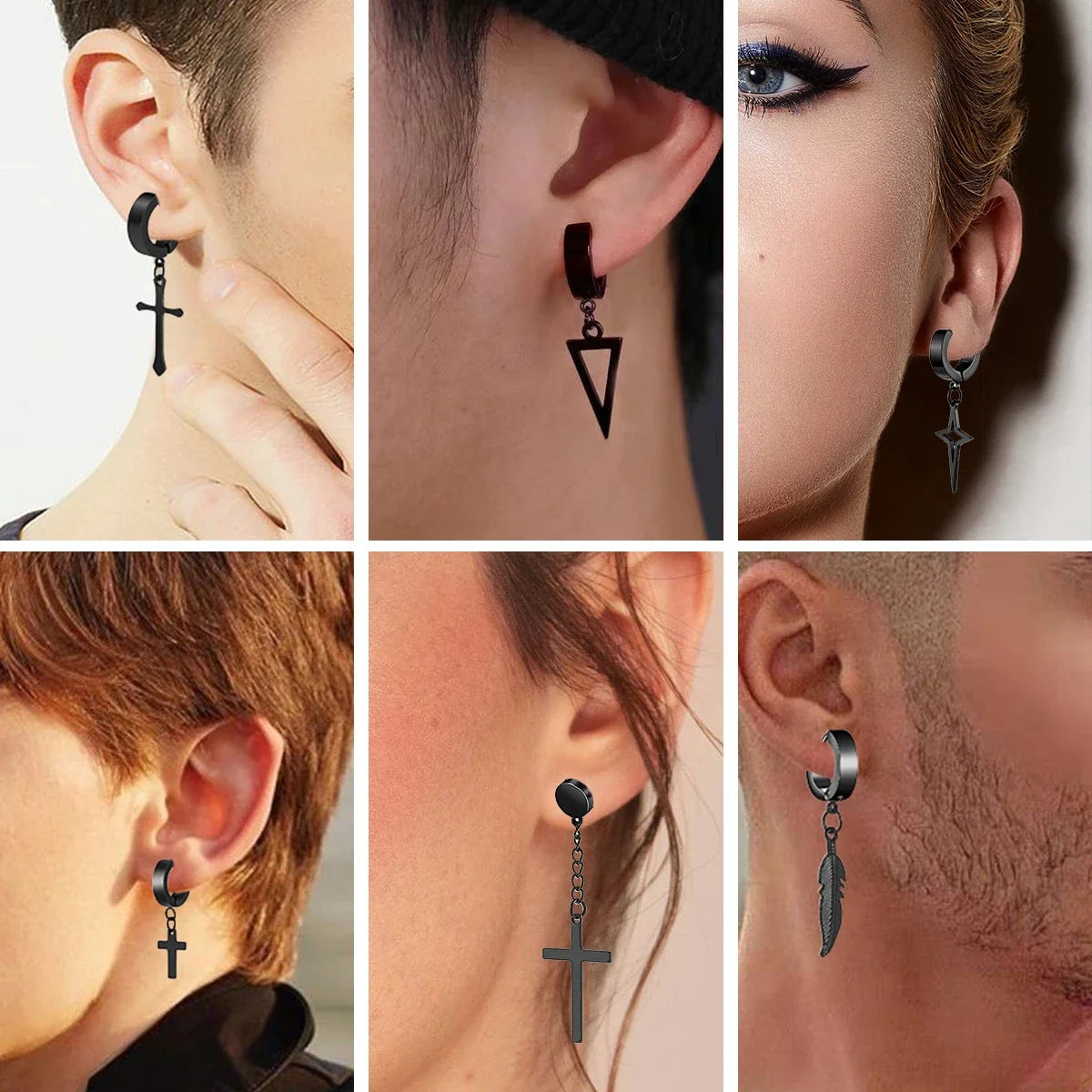 1Pair Fashion Cross Pendant Ear Clip Non Piercing Earrings Fake