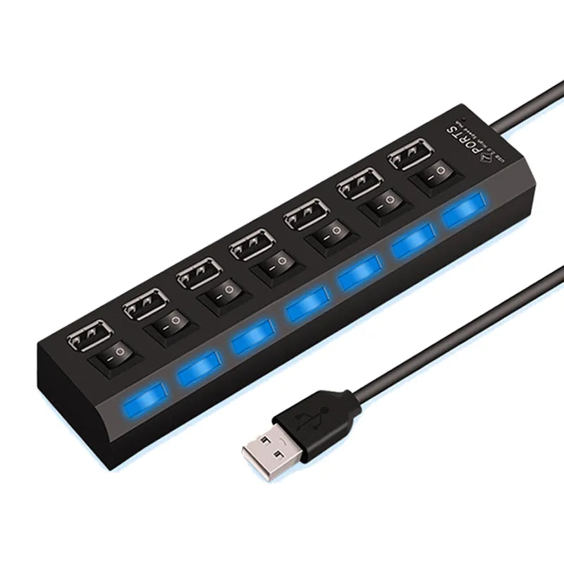 Adaptador expansor de concentrador USB 2.0 de 4/7 puertos de alta velocidad Divisor multiUSB 