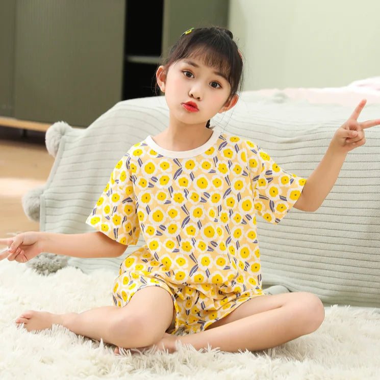 4 6 8 10Years Child Boy Girl Pajamas Cotton Sleepwear Tops Pants Clothing Sets for Teens Girl Strawberry Pyjama Kids Cat Pijamas