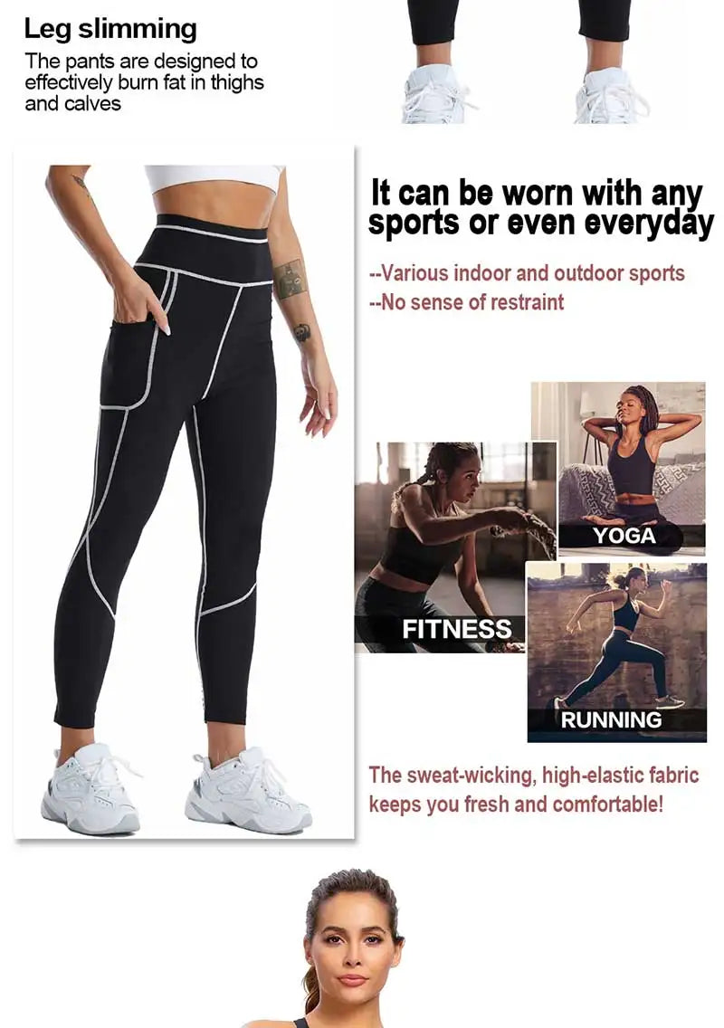 SEXYWG Pantalones de sauna para mujer, entrenador de cintura, control de abdomen, adelgazamiento, leggings de cintura media, pantalones de pérdida de peso, entrenamiento para correr