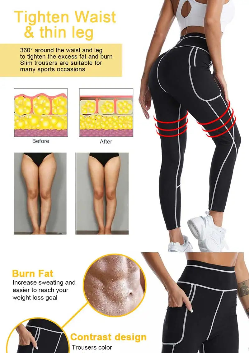 SEXYWG Pantalones de sauna para mujer, entrenador de cintura, control de abdomen, adelgazamiento, leggings de cintura media, pantalones de pérdida de peso, entrenamiento para correr