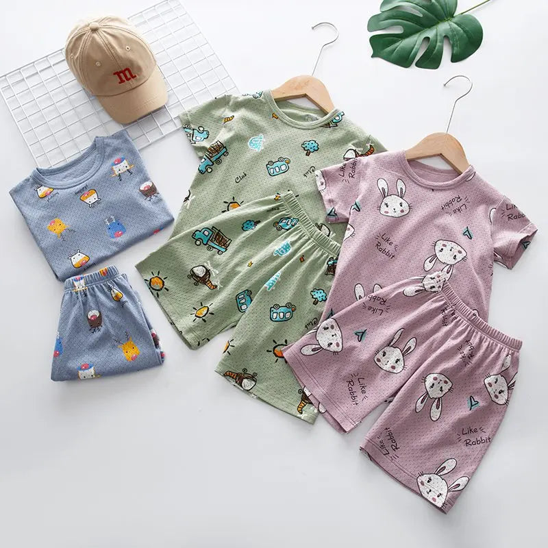 4 6 8 10Years Child Boy Girl Pajamas Cotton Sleepwear Tops Pants Clothing Sets for Teens Girl Strawberry Pyjama Kids Cat Pijamas