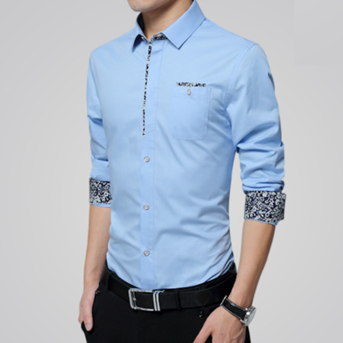 Camisa de manga larga con botones y detalles florales para hombre