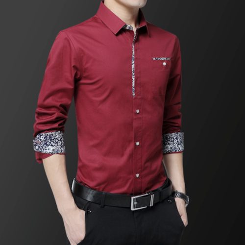 Camisa de manga larga con botones y detalles florales para hombre