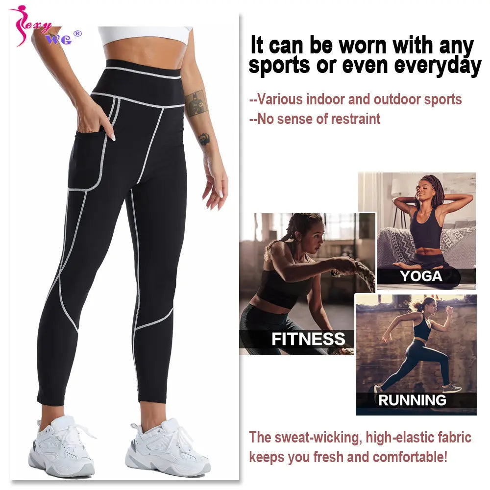 SEXYWG Saunahose für Damen, Taillentrainer, Bauchkontrolle, Schwitz-Leggings, mittlere Taille, Hose zur Gewichtsabnahme, Workout, Laufen