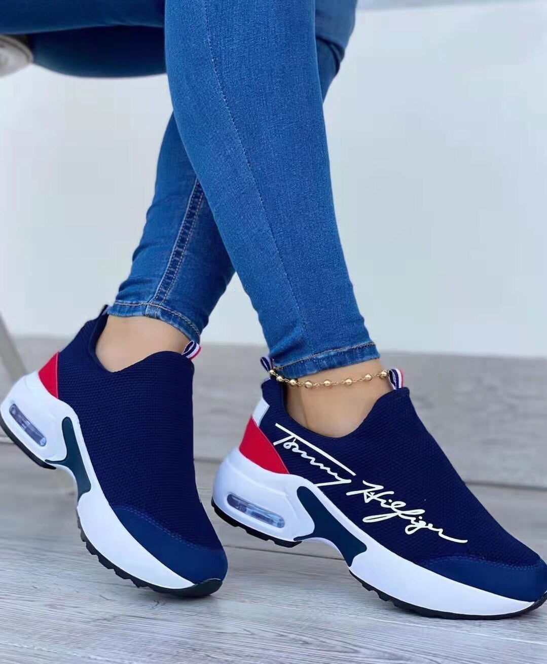 Lässige atmungsaktive Wedges Damen Walking Sneakers flache Damenschuhe