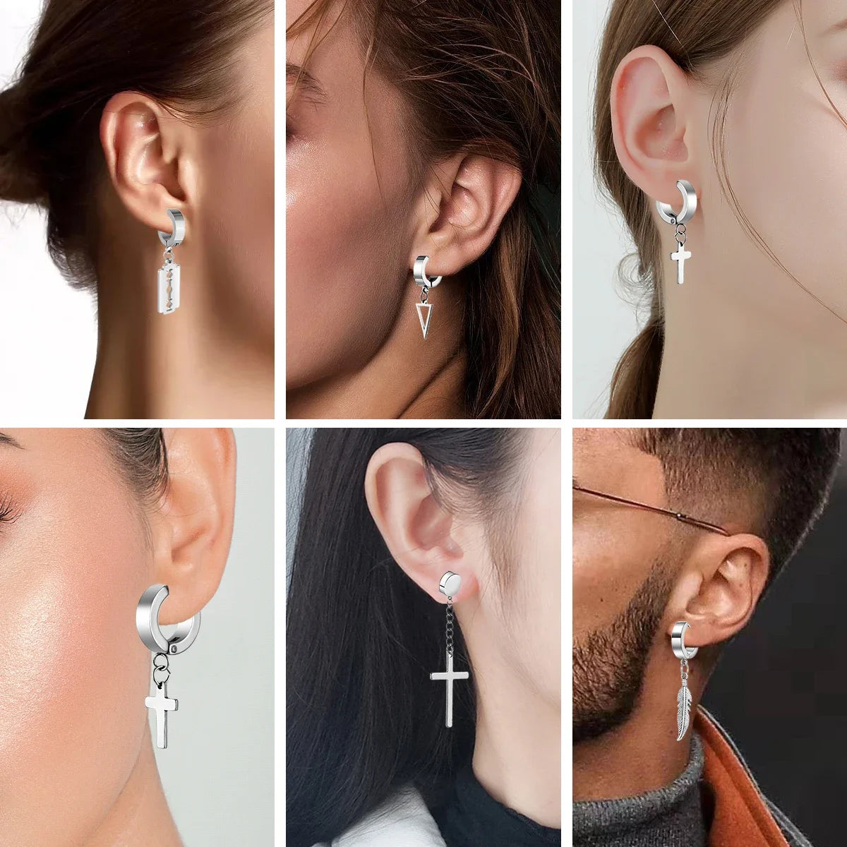 1Pair Fashion Cross Pendant Ear Clip Non Piercing Earrings Fake