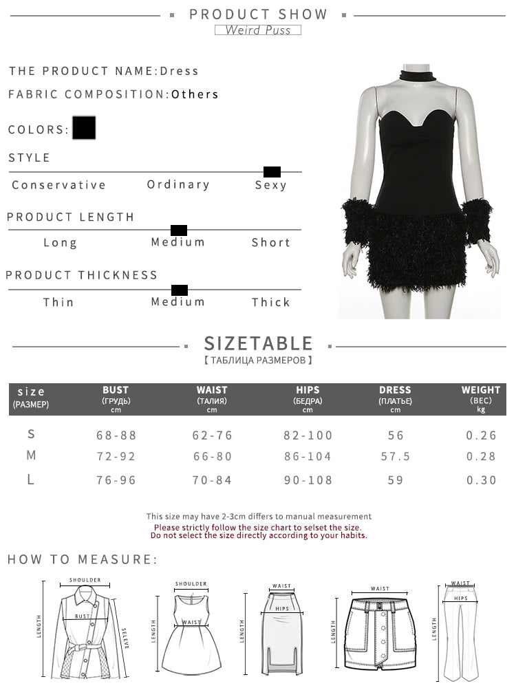 Weird Puss Sexy Party Dress Women Backless Elegant Bracelets Fluff Patchwork Bodycon Birthday Midnight Sexy Party Trend Clubwear