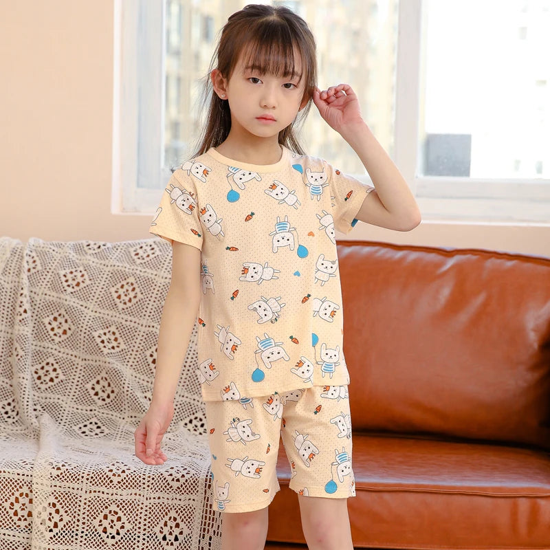 4 6 8 10Years Child Boy Girl Pajamas Cotton Sleepwear Tops Pants Clothing Sets for Teens Girl Strawberry Pyjama Kids Cat Pijamas