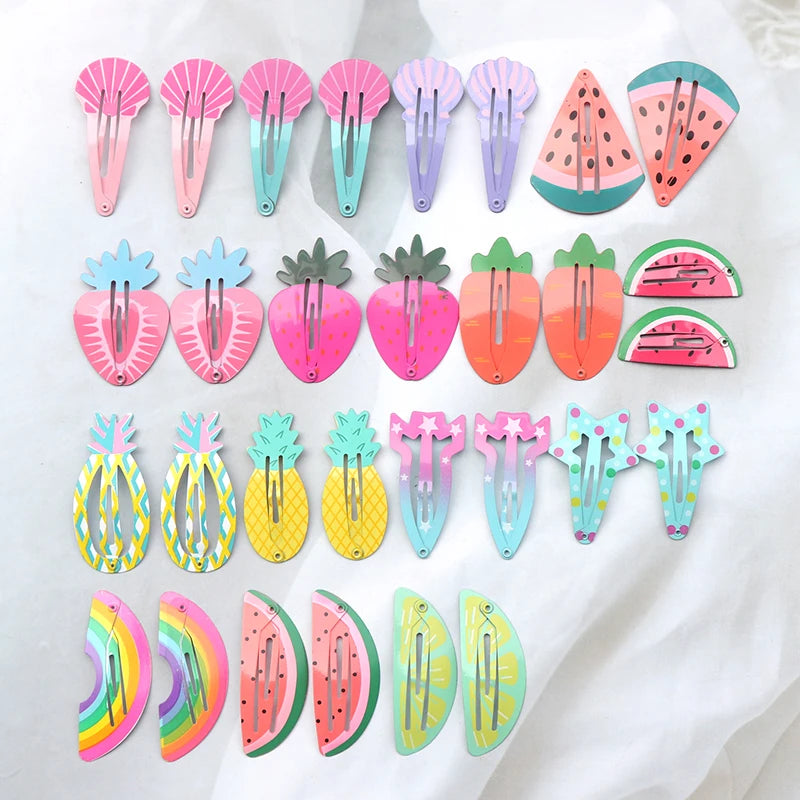 20/30pcs Cartoon Animal Fruit Hairpins Girls Children Sweet Hair Decorate Metal Hair Clip For Girls Fashion Hair Accessories