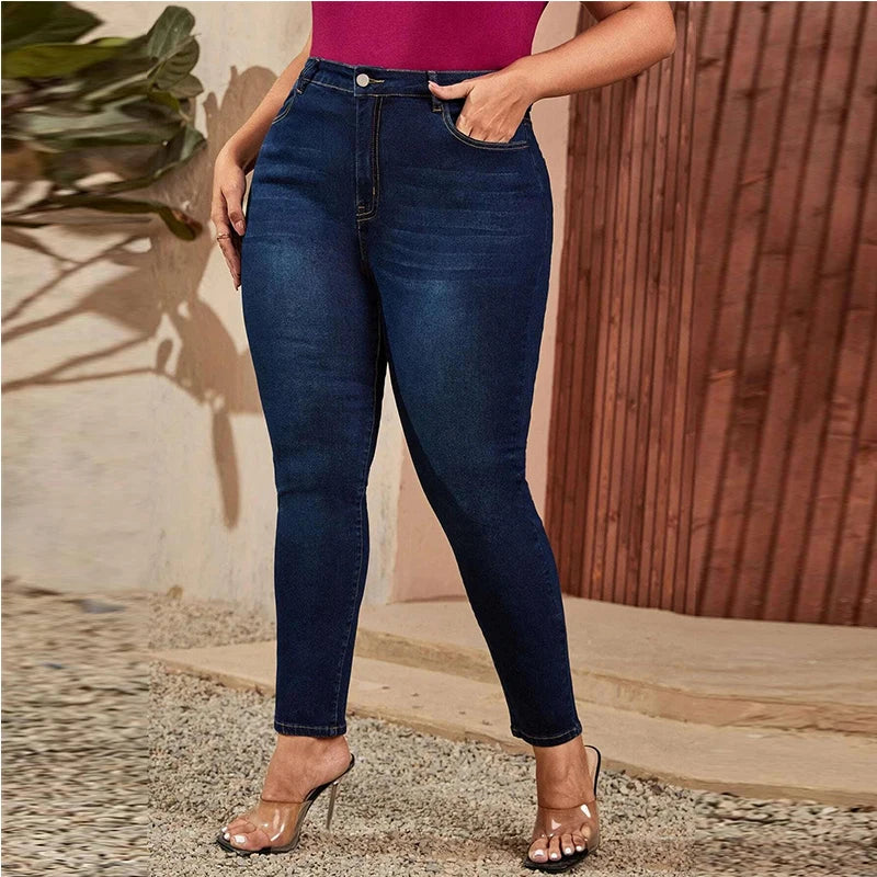 Pantalones vaqueros de talla grande para mujer, de cintura alta, de talla grande, muy elásticos, de 100 kg, ajustados, de tubo