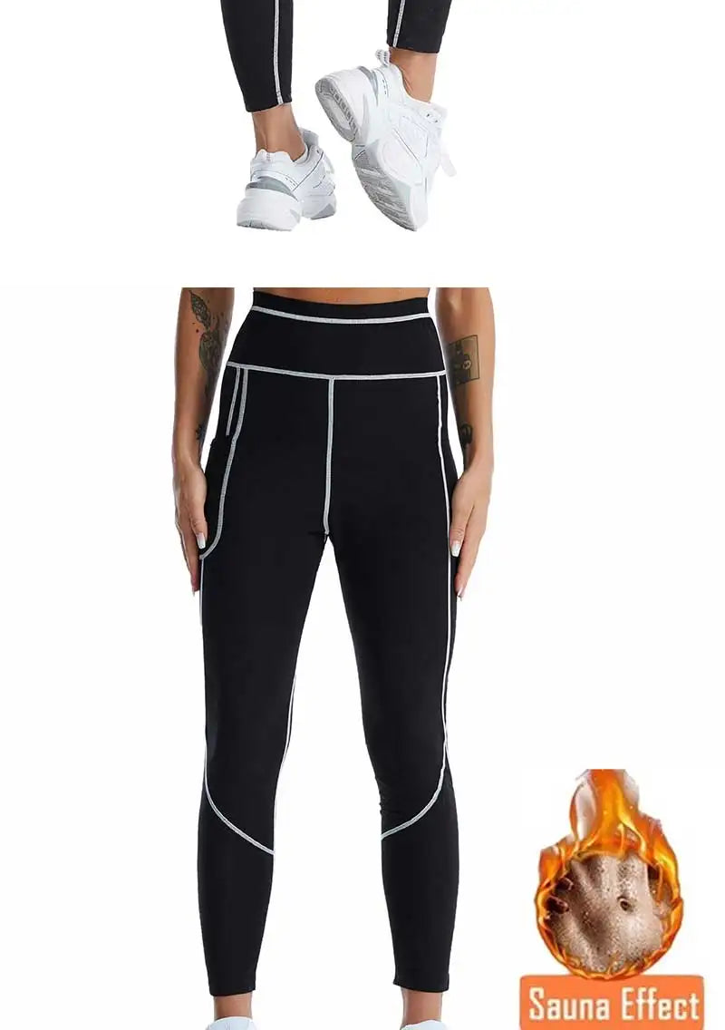 SEXYWG Pantalones de sauna para mujer, entrenador de cintura, control de abdomen, adelgazamiento, leggings de cintura media, pantalones de pérdida de peso, entrenamiento para correr