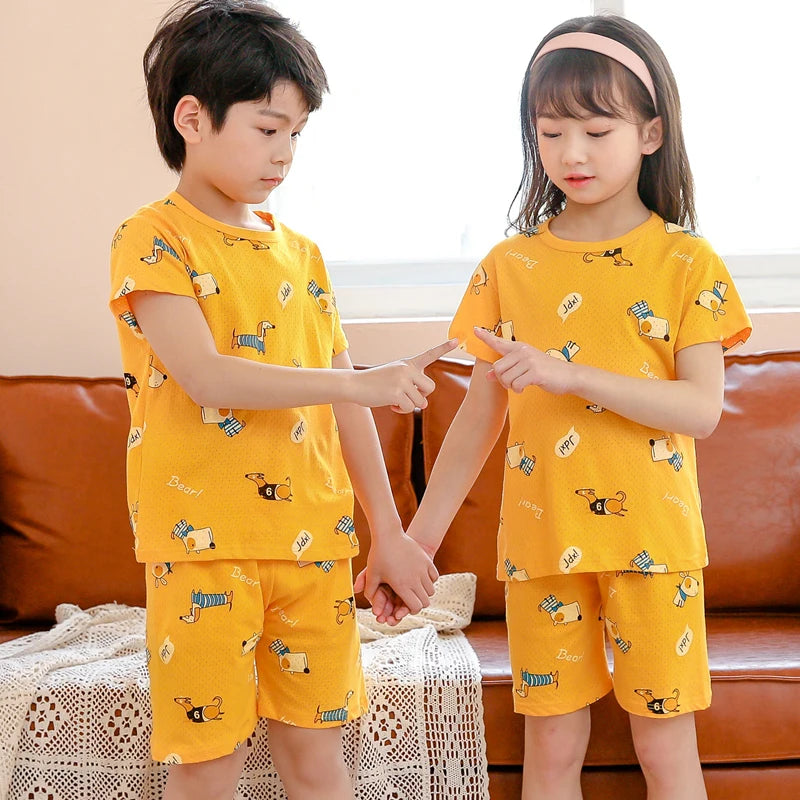 4 6 8 10Years Child Boy Girl Pajamas Cotton Sleepwear Tops Pants Clothing Sets for Teens Girl Strawberry Pyjama Kids Cat Pijamas