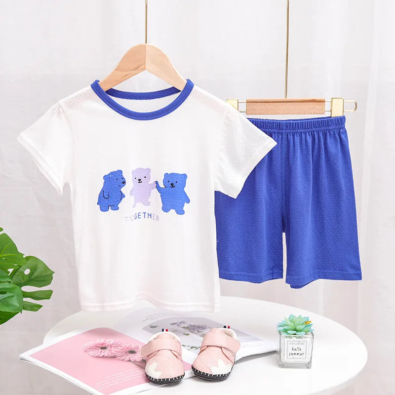 4 6 8 10Years Child Boy Girl Pajamas Cotton Sleepwear Tops Pants Clothing Sets for Teens Girl Strawberry Pyjama Kids Cat Pijamas