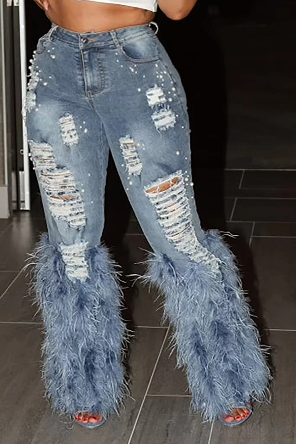 Lässige Jeanshose mit weitem Bein in Übergröße