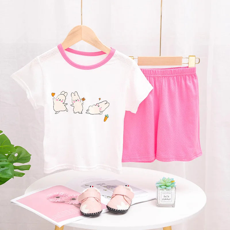 4 6 8 10Years Child Boy Girl Pajamas Cotton Sleepwear Tops Pants Clothing Sets for Teens Girl Strawberry Pyjama Kids Cat Pijamas