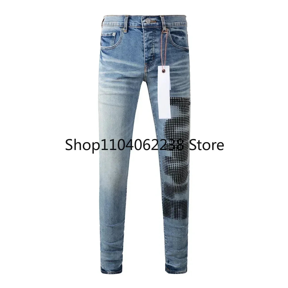 2024 quality Purples jeans Men brands with High street blue print letters Fashion Repair Low Rise Skinny Denim pants 28-40 size