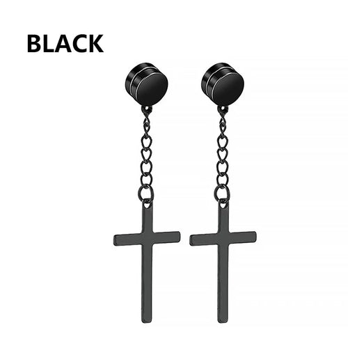 2pc Stainless Steel Men Cross Stars Punk Dangle Earrings Gothic Woman