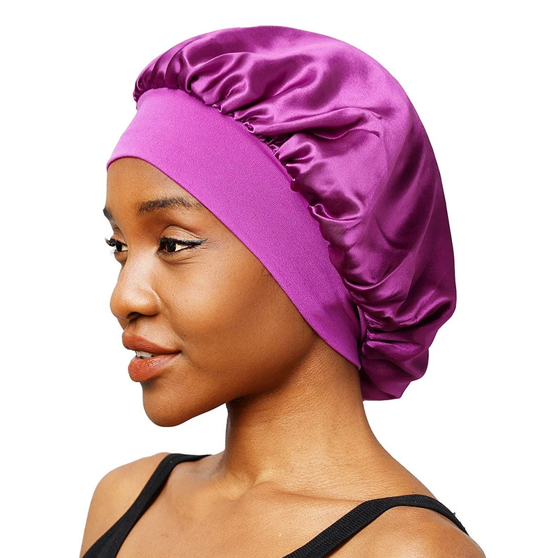 Nuevo gorro de dormir de ala ancha de satén liso para mujer, unisex, para la cabeza 