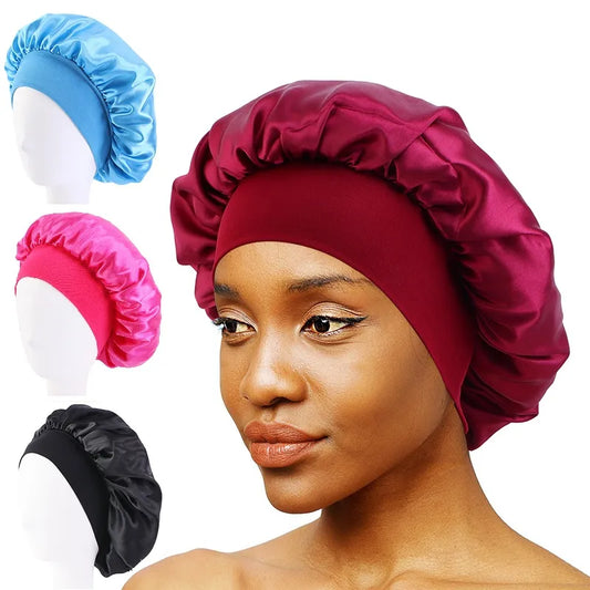 Nuevo gorro de dormir de ala ancha de satén liso para mujer, unisex, para la cabeza 