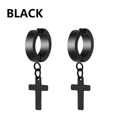 1Pair Fashion Cross Pendant Ear Clip Non Piercing Earrings Fake