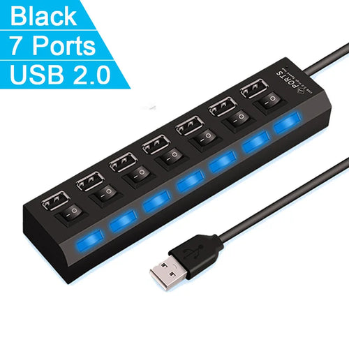 Adaptador expansor de concentrador USB 2.0 de 4/7 puertos de alta velocidad Divisor multiUSB 