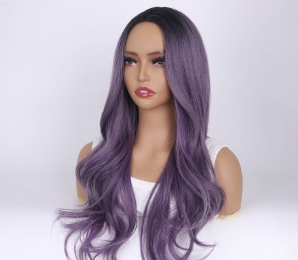 Purple Top Dyed Black Medium Long Curly Hair