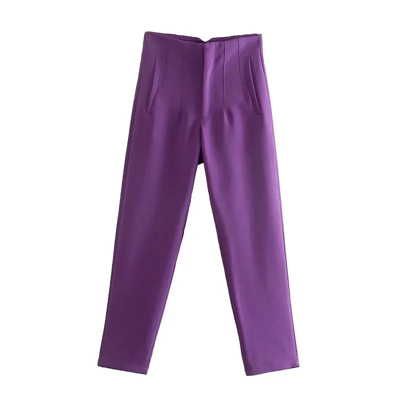 TRAF Fashion Office Wear Pantalones de cintura alta para mujer Pantalones formales Trajes de oficina Pantalones tubo Pantalones negros, rosas y blancos para mujer 