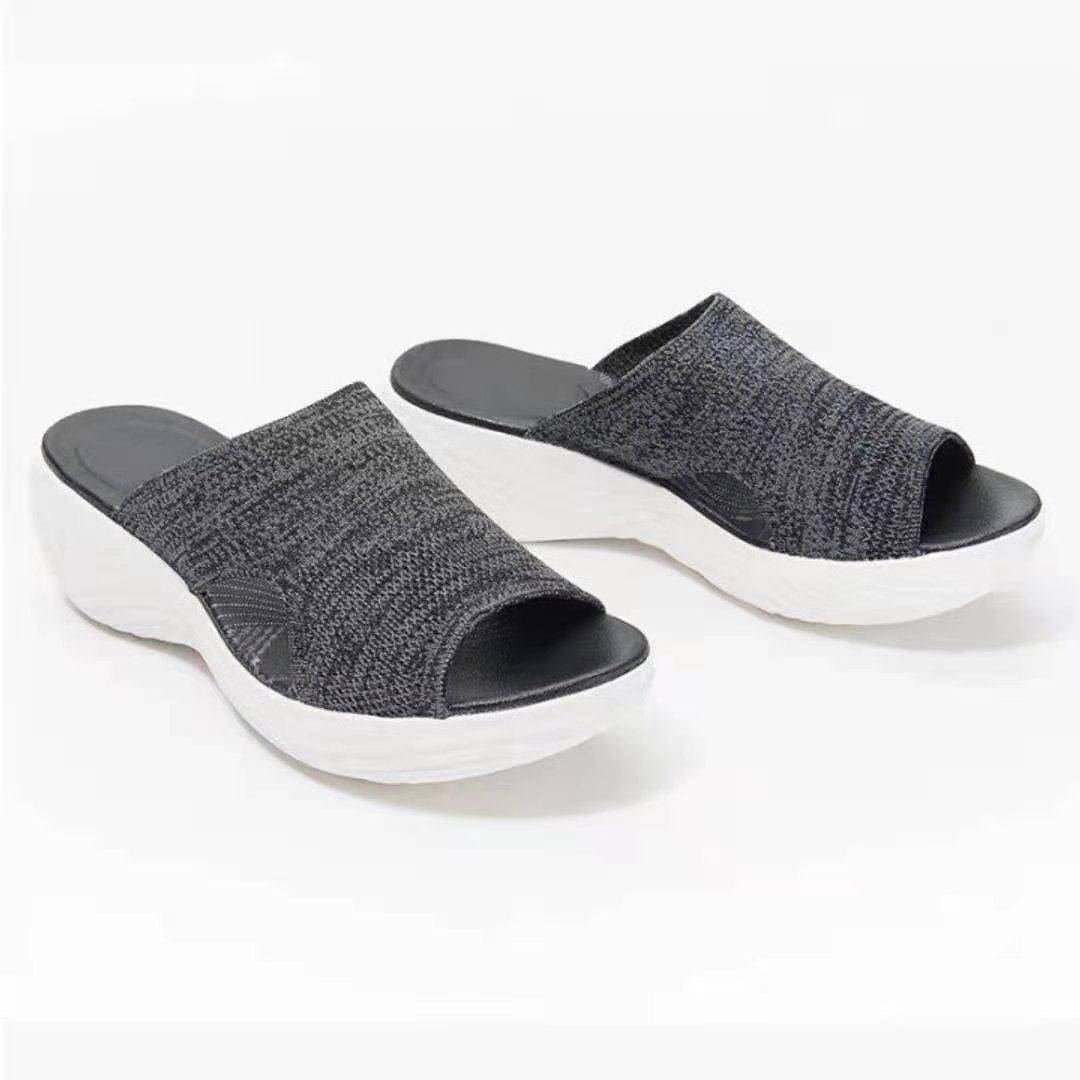 Sandalias y pantuflas de plataforma de poliuretano con parte superior tejida y estilo casual para mujer