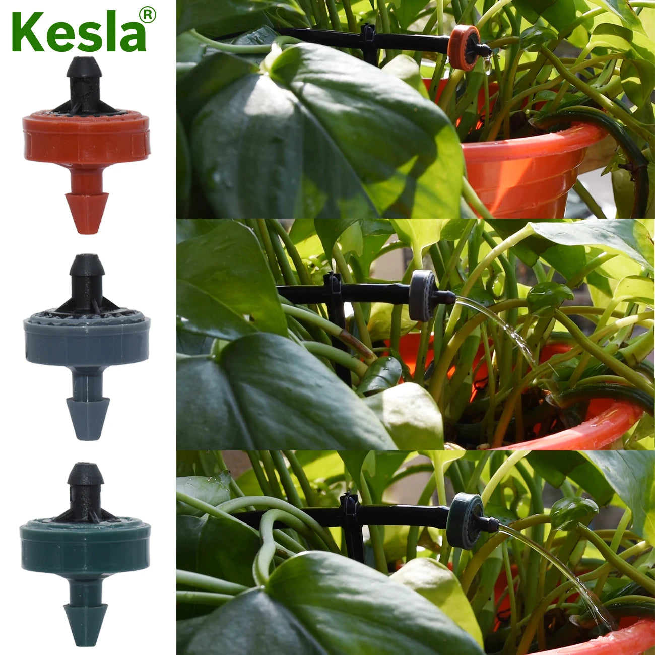 Sistema de riego por goteo para jardín KESLA, manguera de 1/4'', kit de riego por aspersión con micronebulización, aspersor ajustable, conector en T 