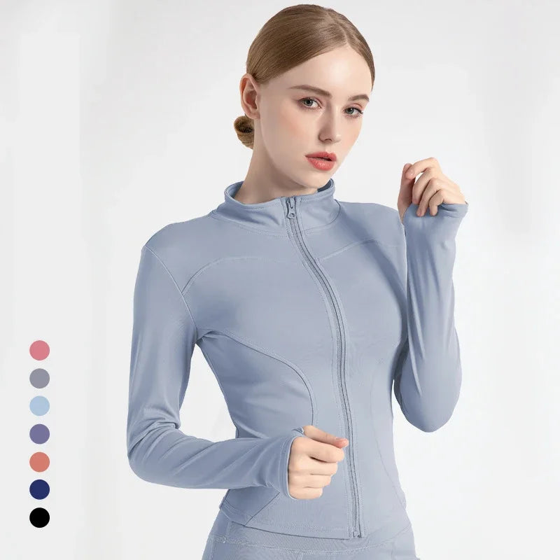 Große Größe Yoga Jacke langärmeligen Sport Mantel Damen Reißverschluss Fitness schlank schnell trocknend dünne Yoga Top Laufen Radsportbekleidung 