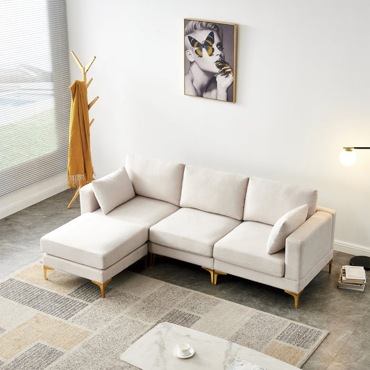 Wohnzimmermöbel Moderne Freizeit L-förmige Couch Beige Stoff