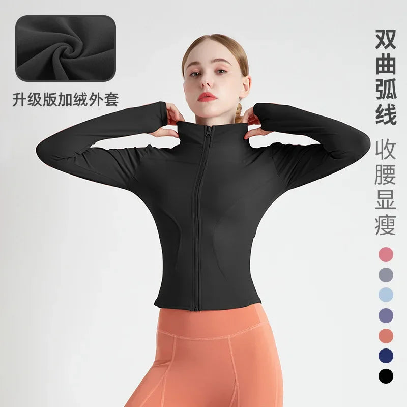 Chaqueta de yoga de gran tamaño, abrigo deportivo de manga larga con cremallera para mujer, ropa ajustada de secado rápido para yoga, ropa para correr y andar en bicicleta 