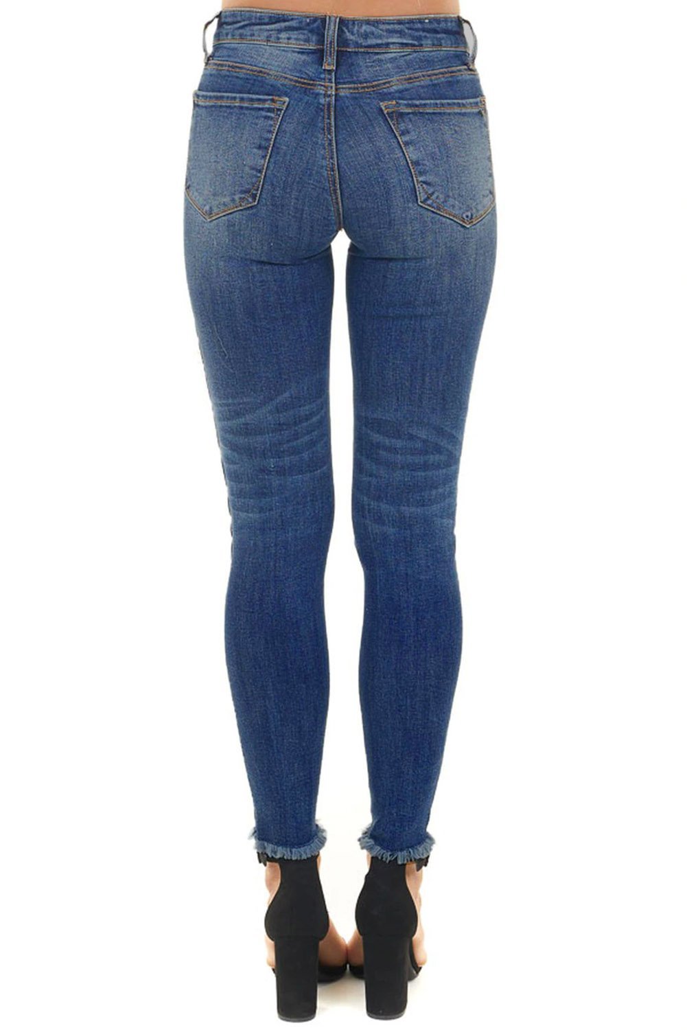 Dunkelblaue Skinny-Jeans im Distressed-Waschung-Look für Damen