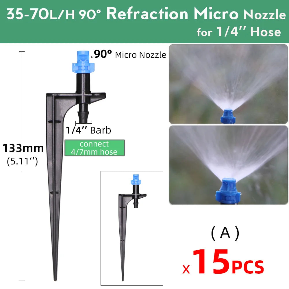 15 piezas de riego por goteo para jardinería, 13 cm, emisores de estaca, pulverizador, aspersor Vortex, apto para mangueras de 4/7 mm, boquillas de nebulización para riego agrícola 