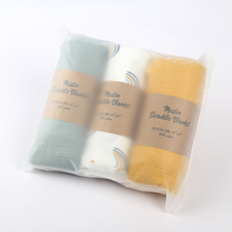 Double-layer Crepe Baby Cover Blanket Swaddling Baby Gauze Towel Newborn Package Combination