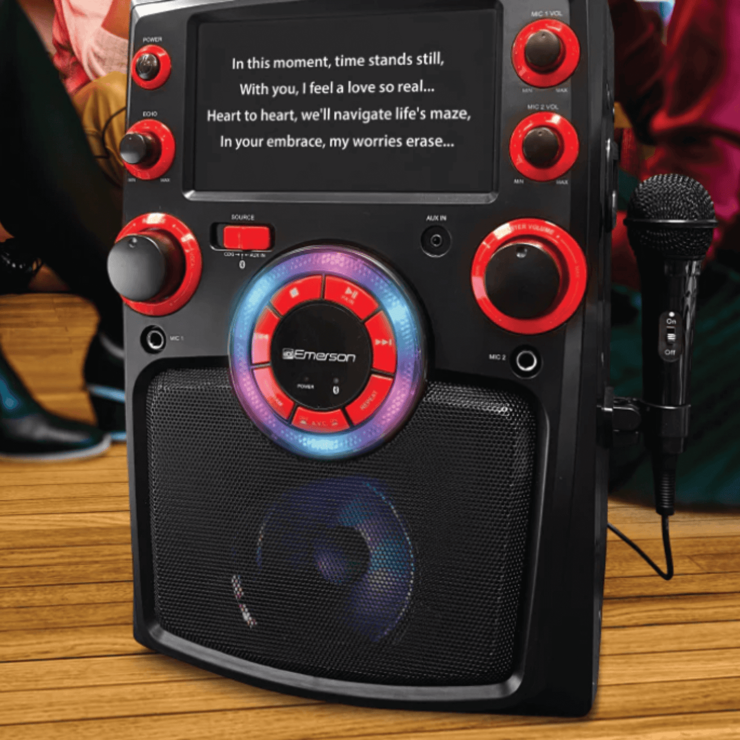 Emerson Portable Bluetooth Karaoke System with 7" LCD Display and Mic