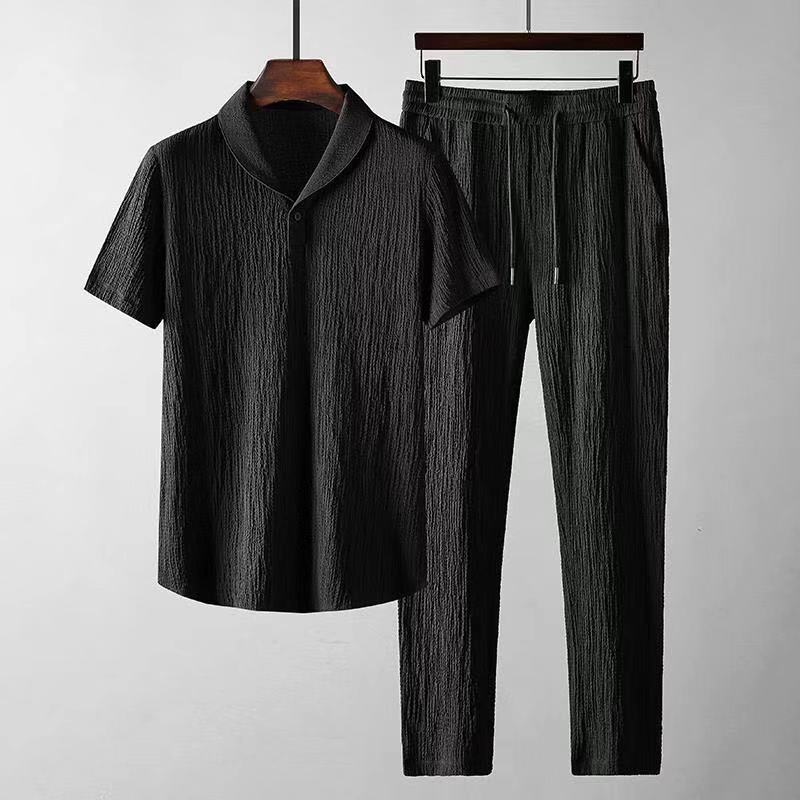 Traje de ocio de verano, camiseta holgada de manga corta y pantalones con cordón, ropa de moda para hombre